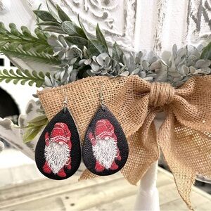 Christmas Faux Leather Teardrop Dangle Earrings Gnome